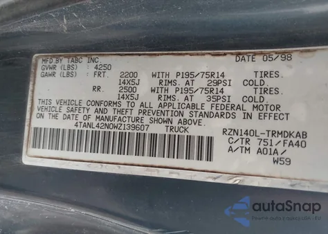 1998 Toyota Tacoma from USA, damaged, VIN 4TANL42N0WZ139607